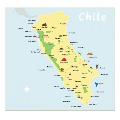 Mapa de Chile con sus principales regiones turísticas