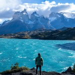 torres del paine landscape patagonia man lake